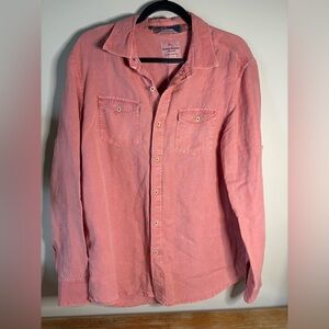 Tommy Bahama Island Modern Fir  linen blend long sleeve w/floral‎ inlay sz M